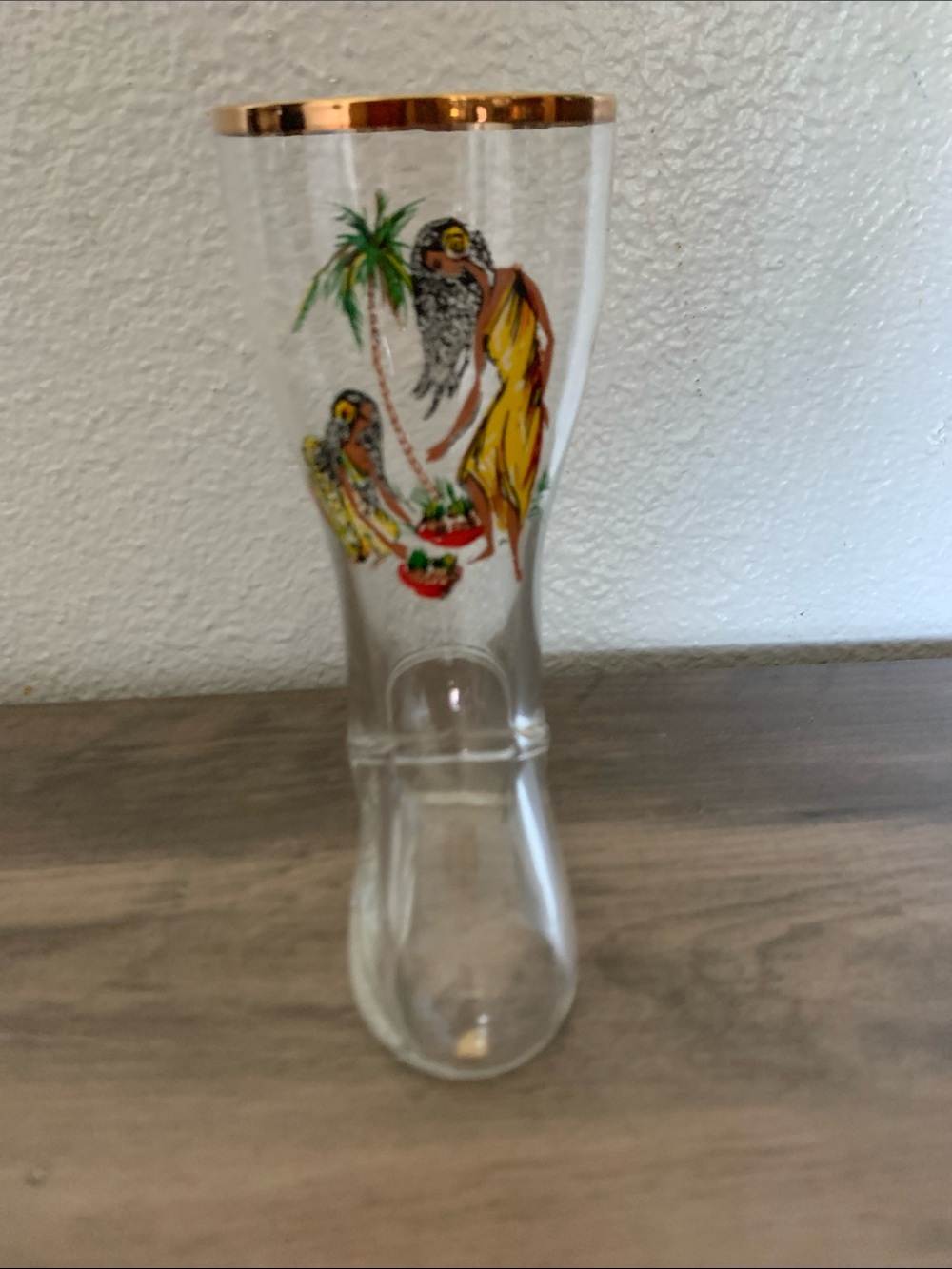 Vintage 50s Glass Boot Shaped Beer Glass with Gold Rim